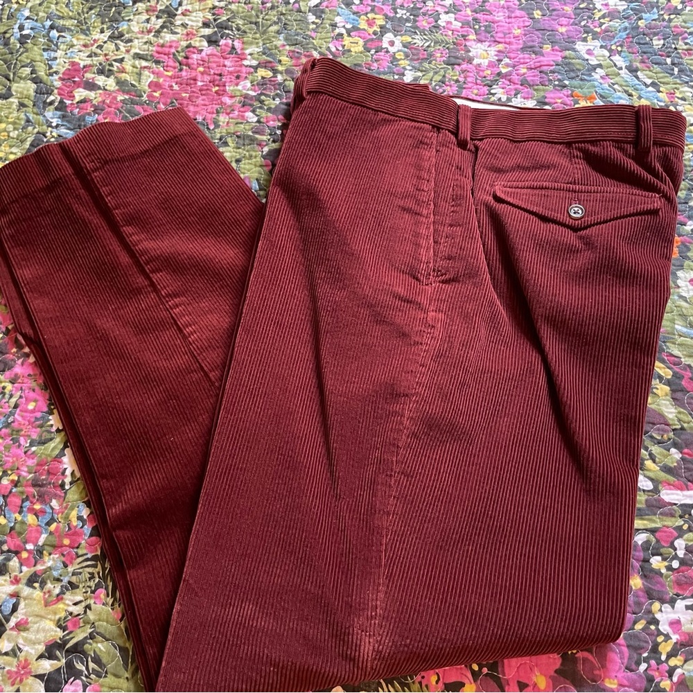 Land’s End burgundy corduroy pants. Size 34 waist and 31 inch inseam